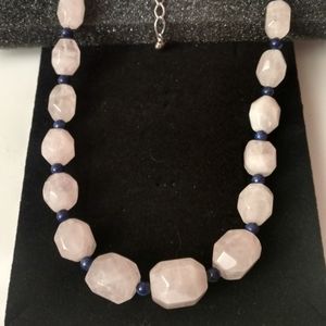 Rose Quartz with lapis beads necklace